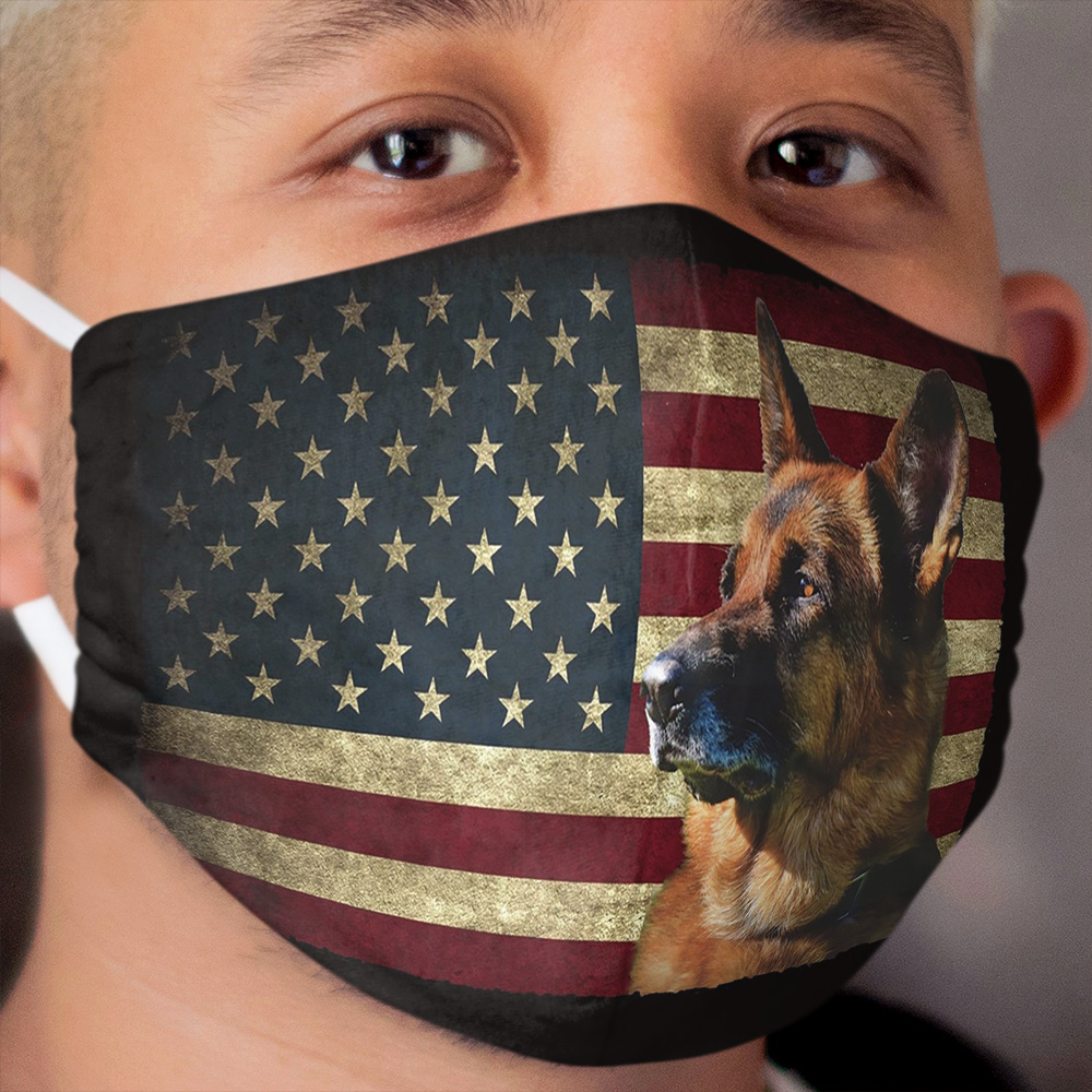 German Shepherd face American Flag lover 4th of July gift GS dog dad GSD Dog mom Cloth Face Mask