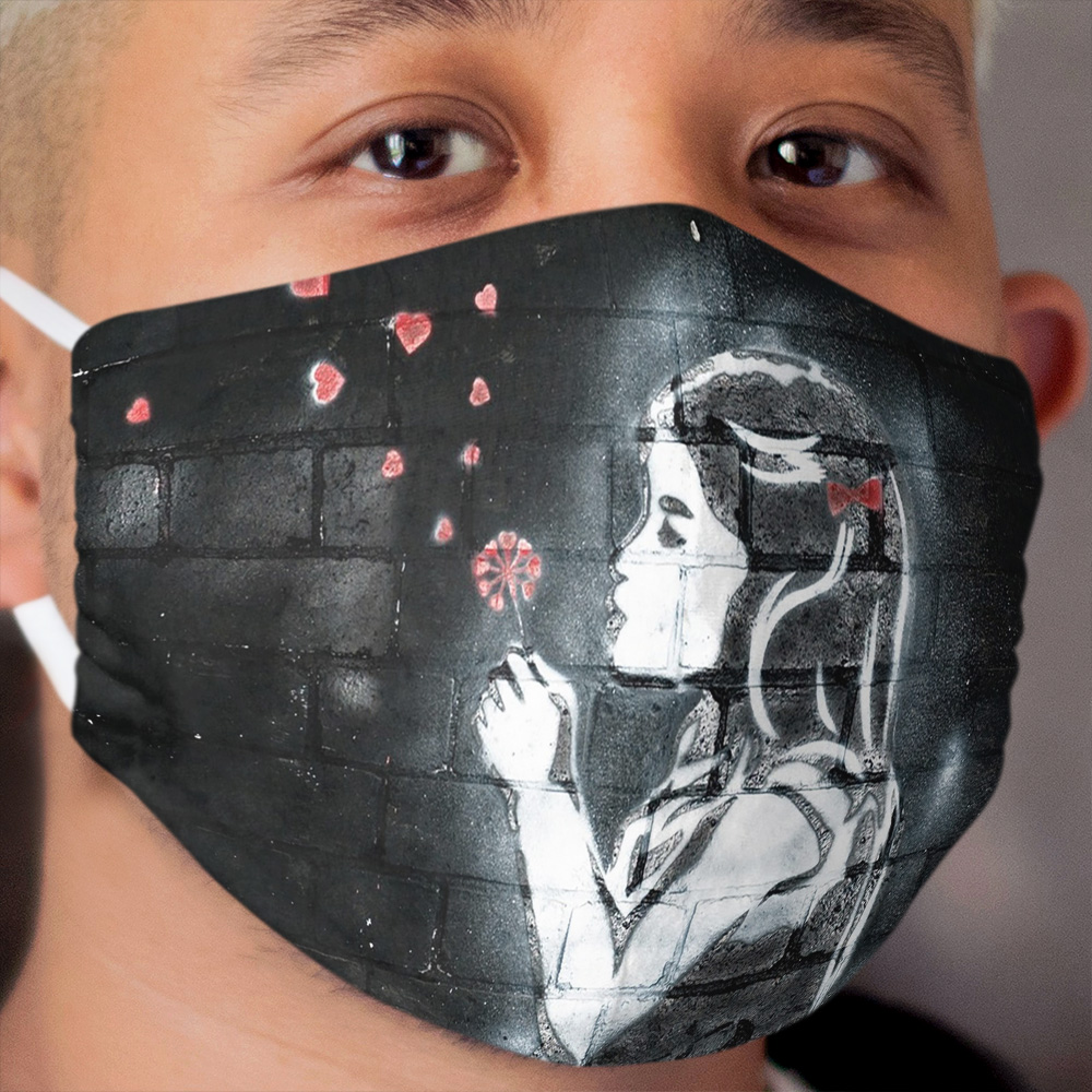 Girl blowing hearts by Banksy Cloth Face Mask