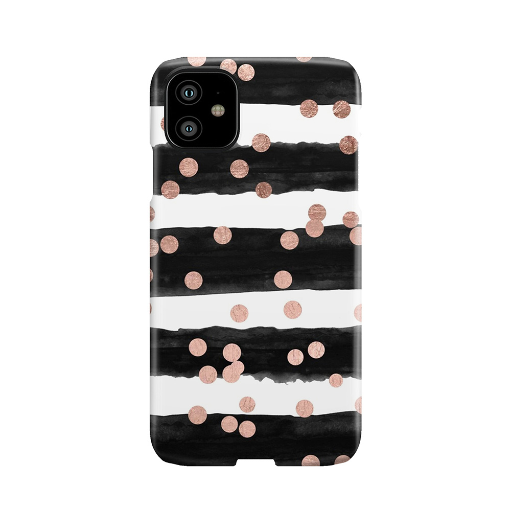 Girly Rose Gold Confetti Black Watercolor Stripes Phone Case