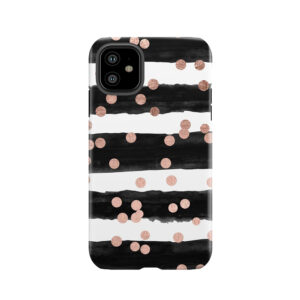 Girly Rose Gold Confetti Black Watercolor Stripes Tough Phone Case