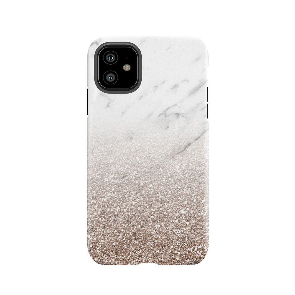 Glitter Ombre - White Marble & Rose Gold Glitter Tough Phone Case