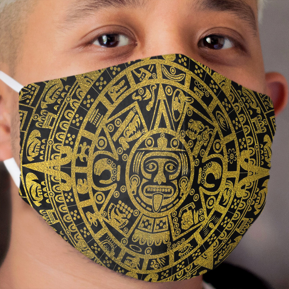 Gold Aztec Inca Mayan Calendar Cloth Face Mask