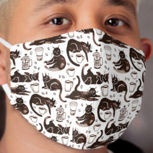 Gouache Black Cats & Coffee Cloth Face Mask