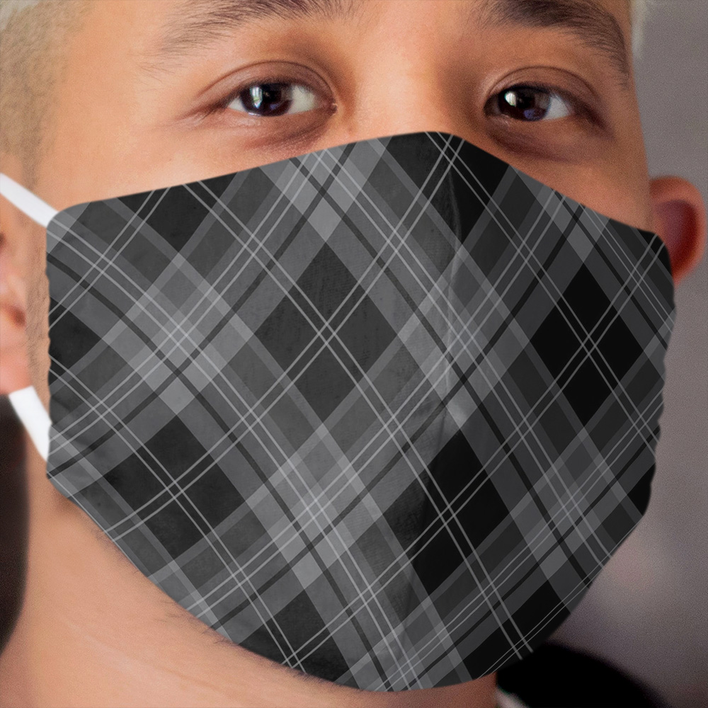 Gray Black Plaid Check Tartan Pattern Cloth Face Mask