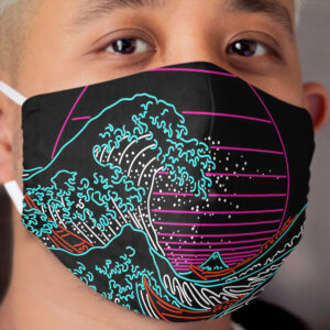 Great Neon Wave - Great Wave Off Kanagawa - Vintage - Retrowave - 80s Cloth Face Mask