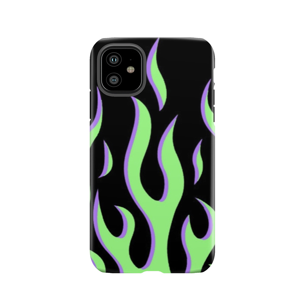 Green And Purple Flames Tough Phone Case