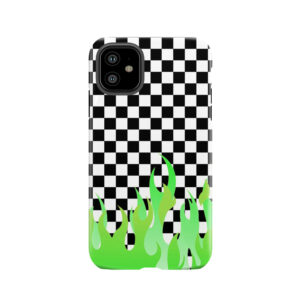 Green Flames Checkerboard Tough Phone Case
