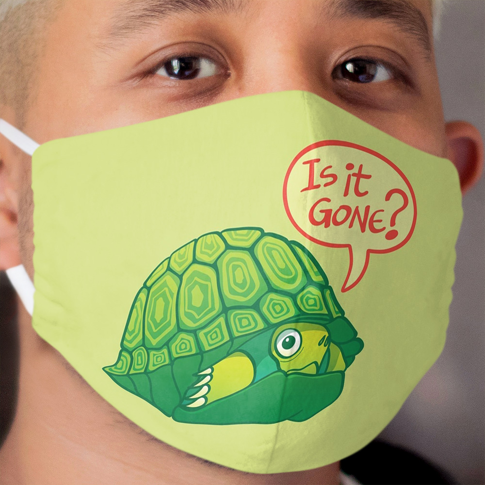 Green turtle asking if it's good time to go out of its shell Cloth Face Mask