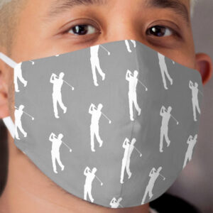 Grey Golfer Silhouette Cloth Face Mask