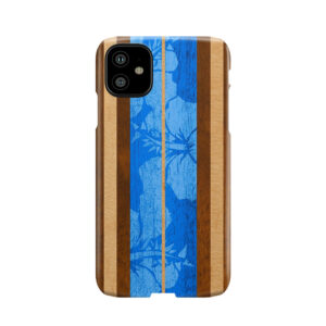 Haleiwa Hawaiian Faux Koa Wood Surfboard - Ocean Blue Phone Case