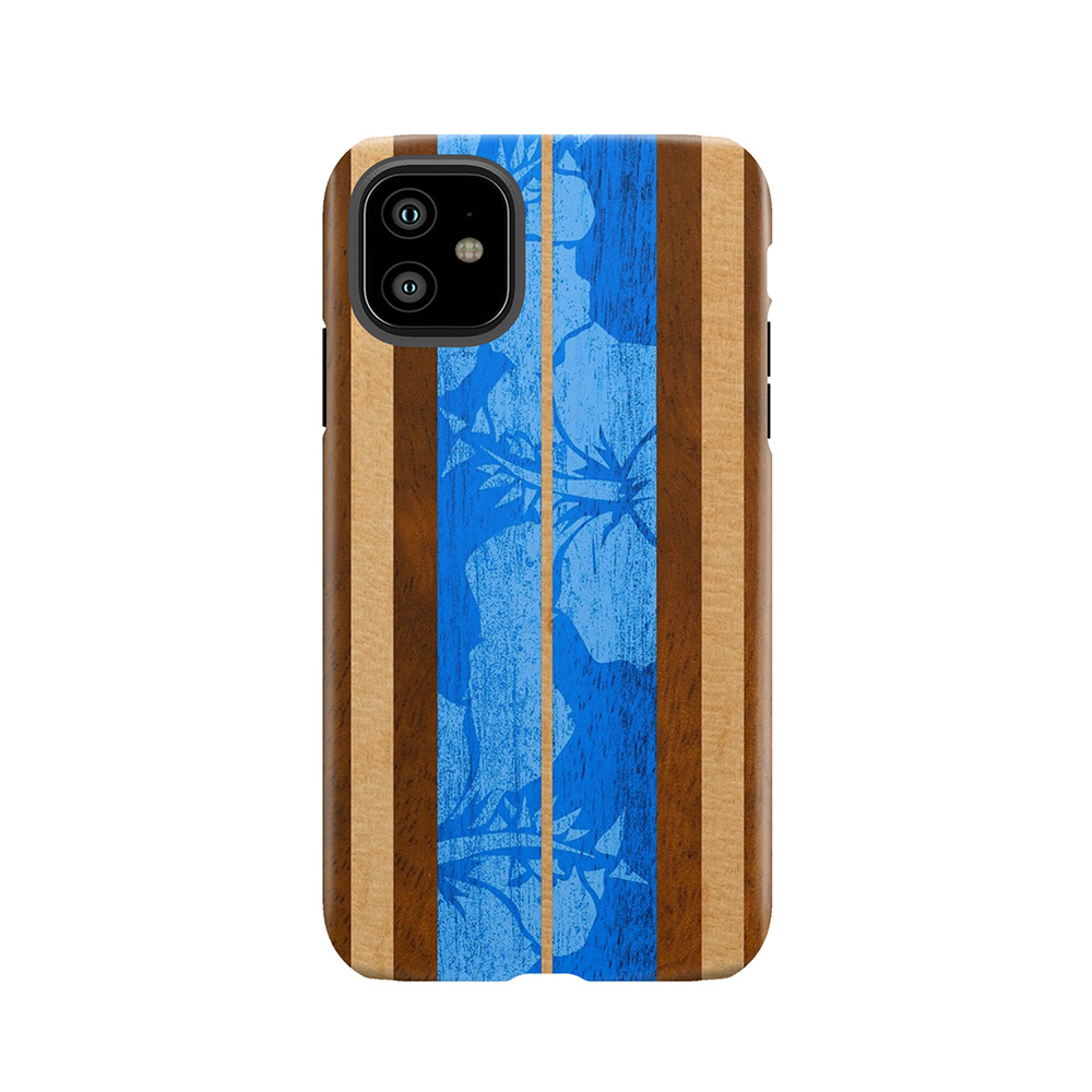 Haleiwa Hawaiian Faux Koa Wood Surfboard - Ocean Blue Tough Phone Case