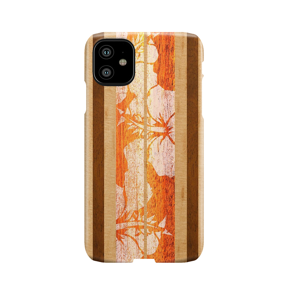 Haleiwa Hawaiian Faux Maple Wood Surfboard - Orange Phone Case