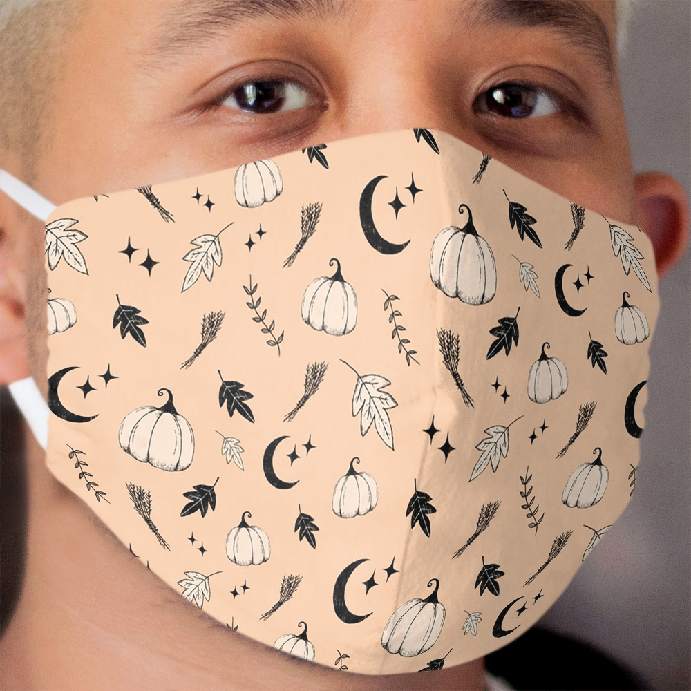 Halloween, pumpkin, moon, stars and leaf Cloth Face Mask