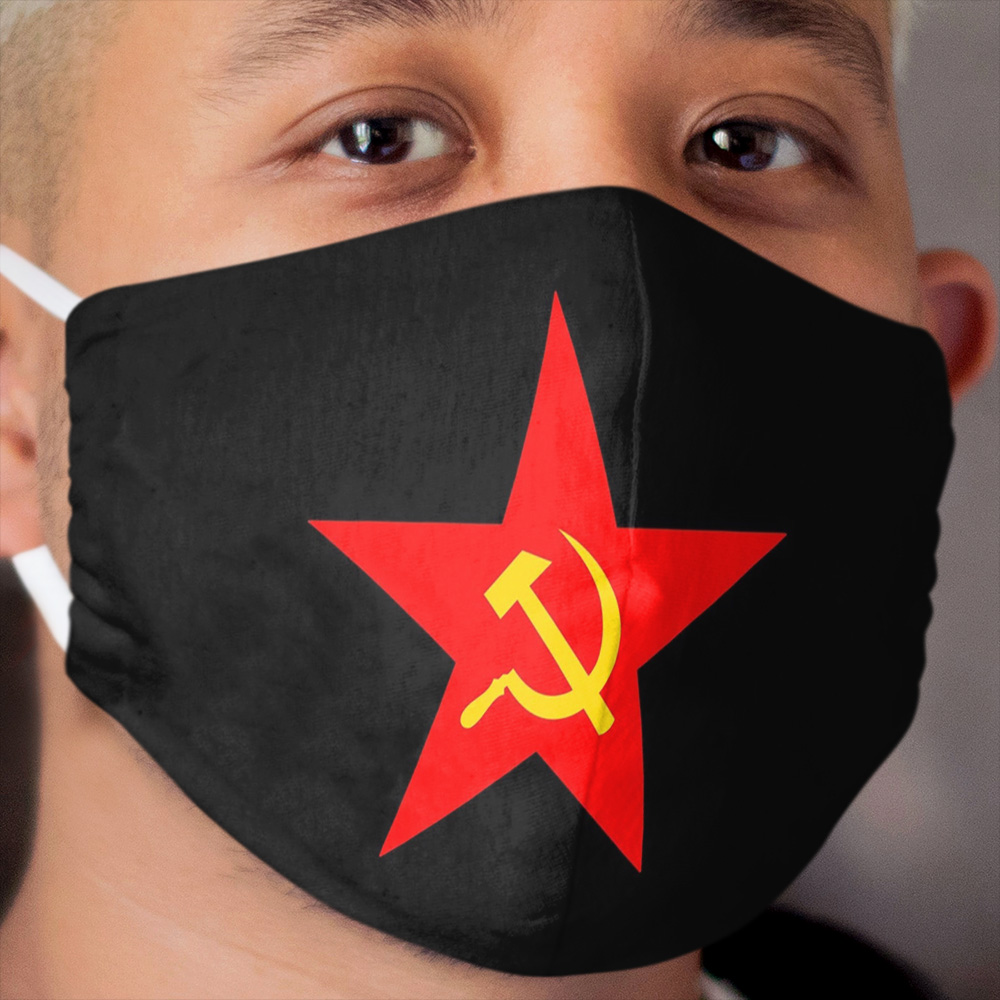 Hammer & Sickle. Red Star. Communist Star. Communism. On BLACK. Cloth Face Mask