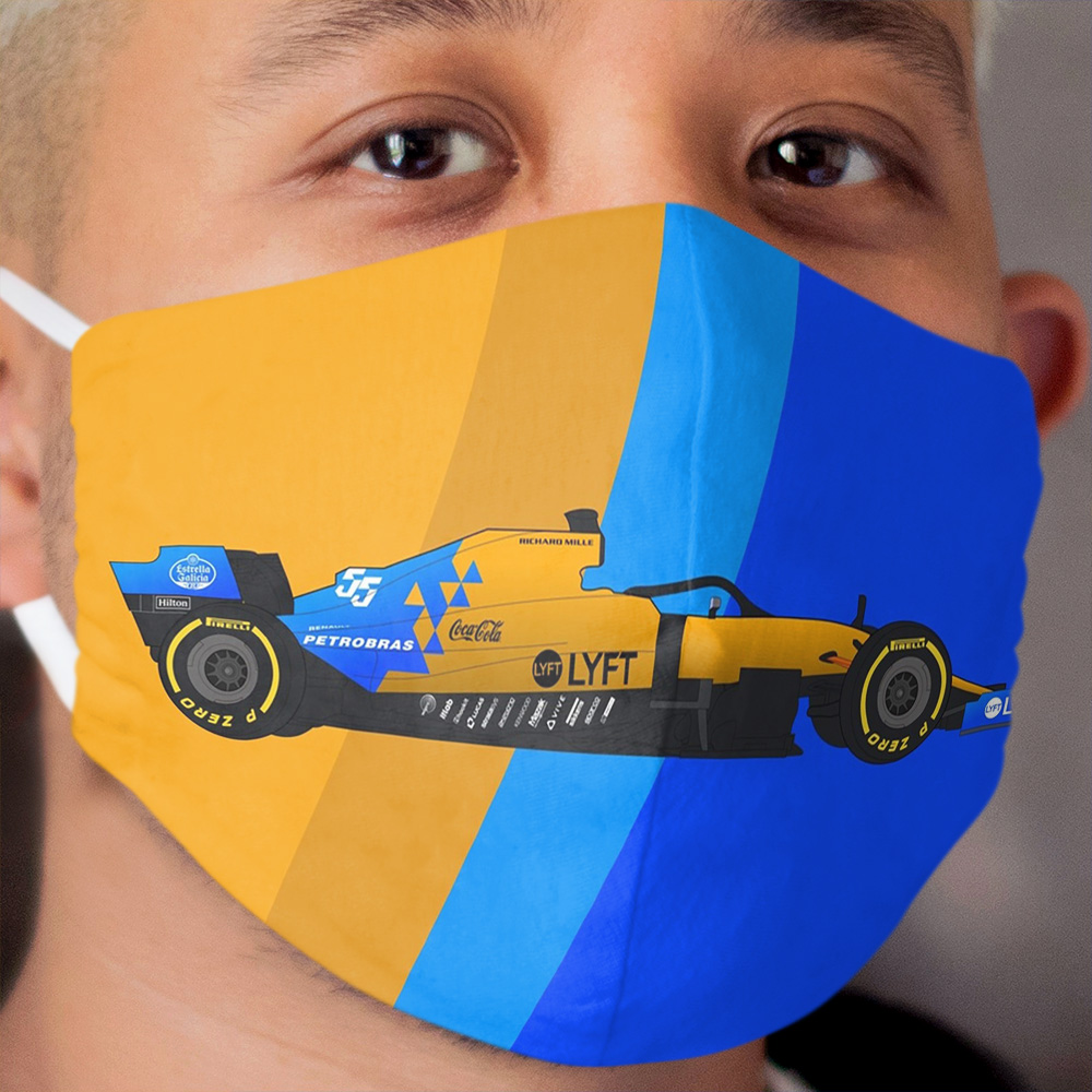 Hand-drawn Formula 1 McLaren MCL34 Digital Artwork Carlos Sainz Cloth Face Mask