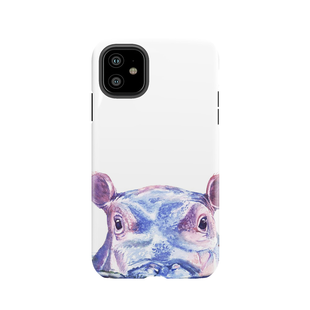 Happy Hippo Watercolor Painting Tough Phone Case