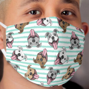 Happy Pit bulls - aqua stripes Cloth Face Mask