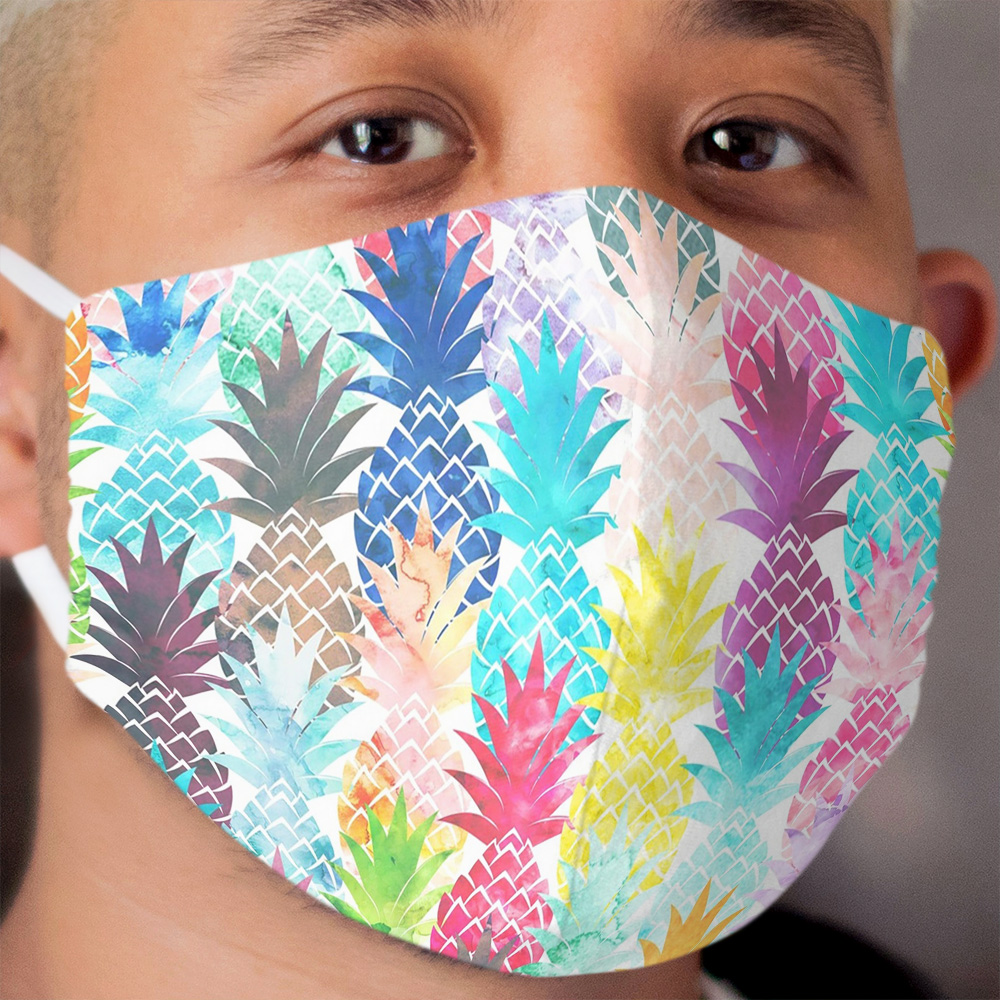 Hawaiian Pineapple Pattern Tropical Watercolor Cloth Face Mask