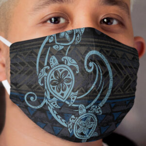 Hawaiian Teal Tribal Turtles Cloth Face Mask