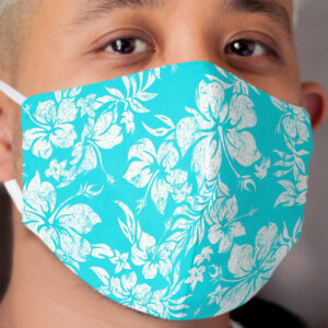 Hibiscus Pareau Hawaiian Vintage Aloha Print - Turquoise Cloth Face Mask