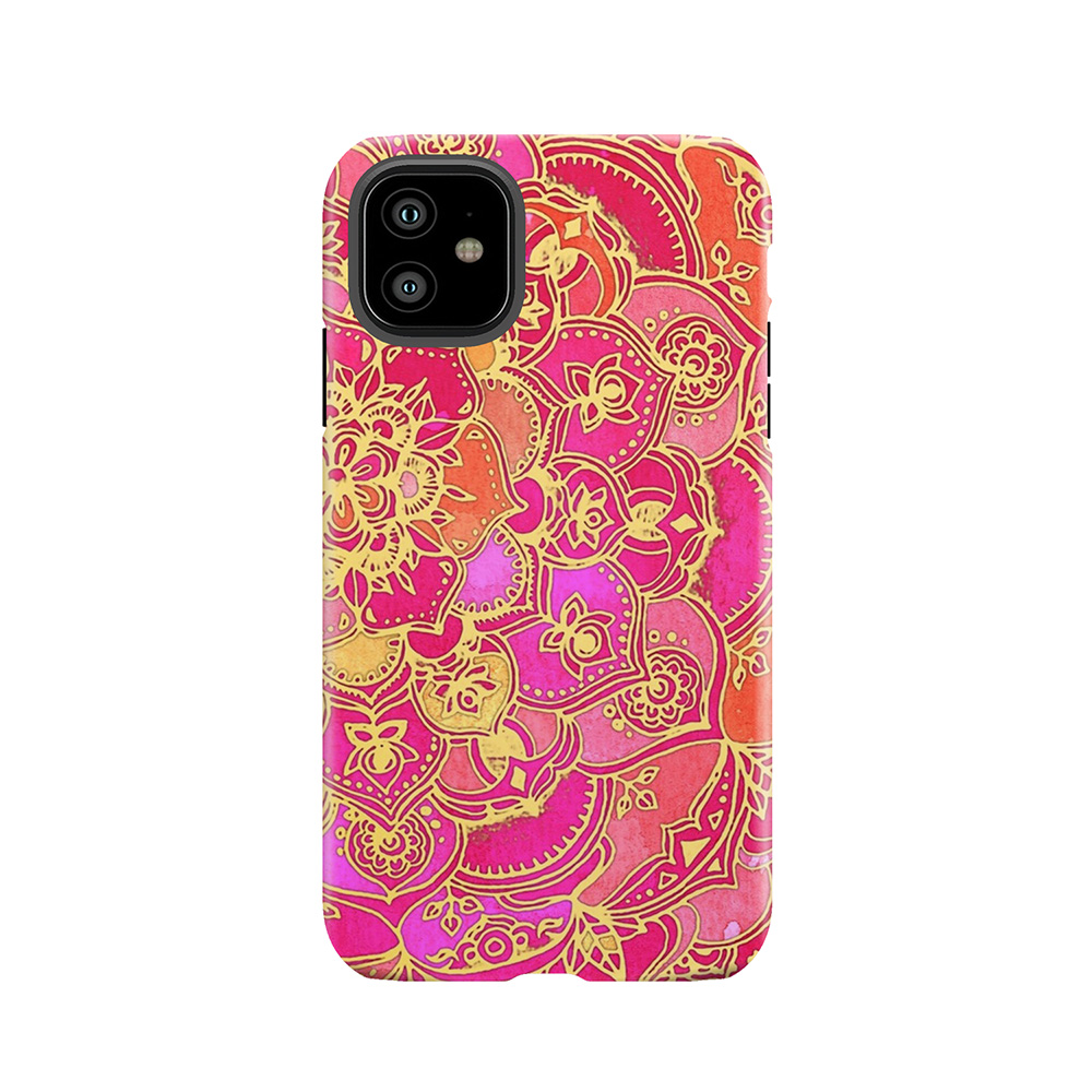 Hot Pink And Gold Baroque Floral Pattern Tough Phone Case