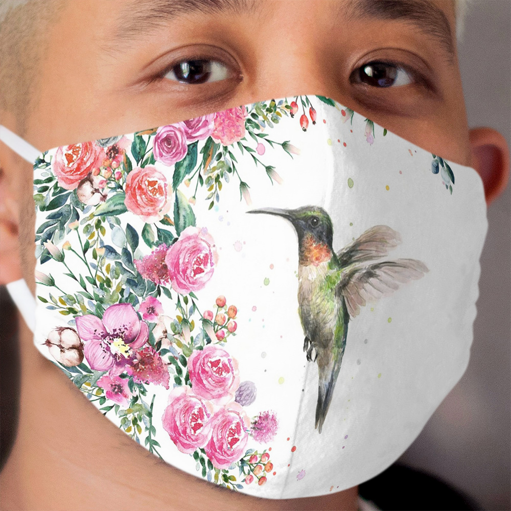 Hummingbird and Flowers Watercolor Cloth Face Mask