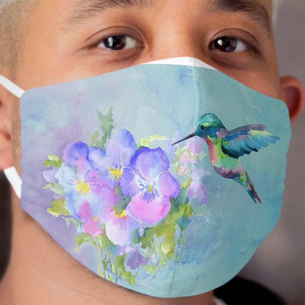 Hummingbird and Pansies Cloth Face Mask
