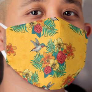 Hummingbirds and tropical bouquet in yellow Cloth Face Mask