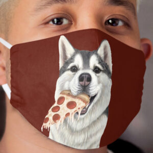 Husky eating pizza - dog with a slice of pizza Cloth Face Mask