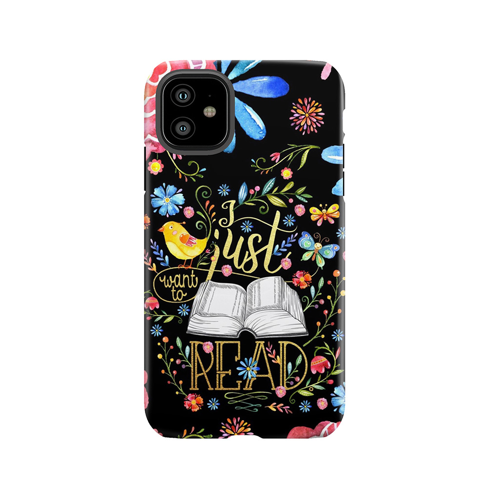 I Just Want To Read - Black Floral Tough Phone Case