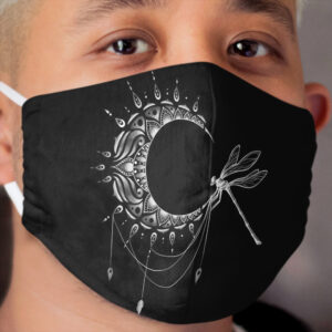 Intricate Half Crescent Moon with Dragonfly Tattoo Design Cloth Face Mask