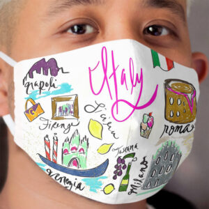 Italy Icons | Italy Map | Italy Travel | Italy Cities | Italy Favorites | Italy Flag | Italia Travel Cloth Face Mask