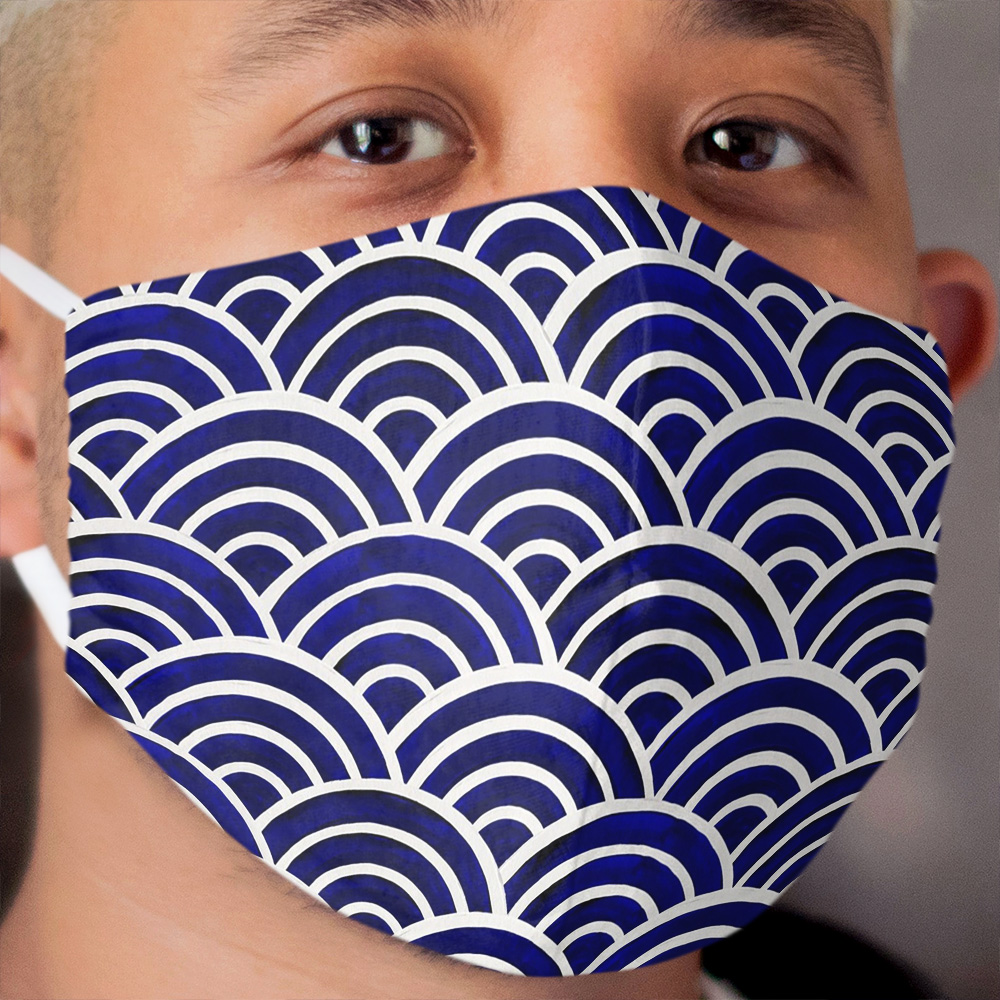 Japanese Seigaiha Wave – Navy Palette Cloth Face Mask