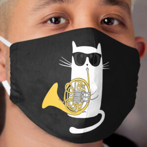 Jazz Cat Playing French Horn - Cool Smooth Cloth Face Mask