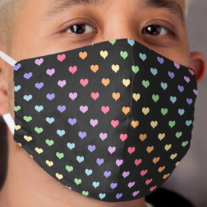 Kawaii Black Rainbow Hearts Cloth Face Mask