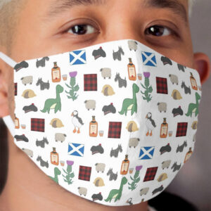 Kawaii Scottish Icons cute Pattern Design Cloth Face Mask