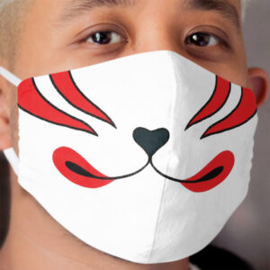 Kitsune Cloth Face Mask | White Red Japanese Fox Cloth Face Mask