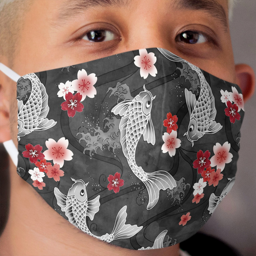 Koi sakura blossom in black Cloth Face Mask
