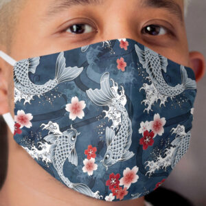 Koi sakura blossom in blue Cloth Face Mask