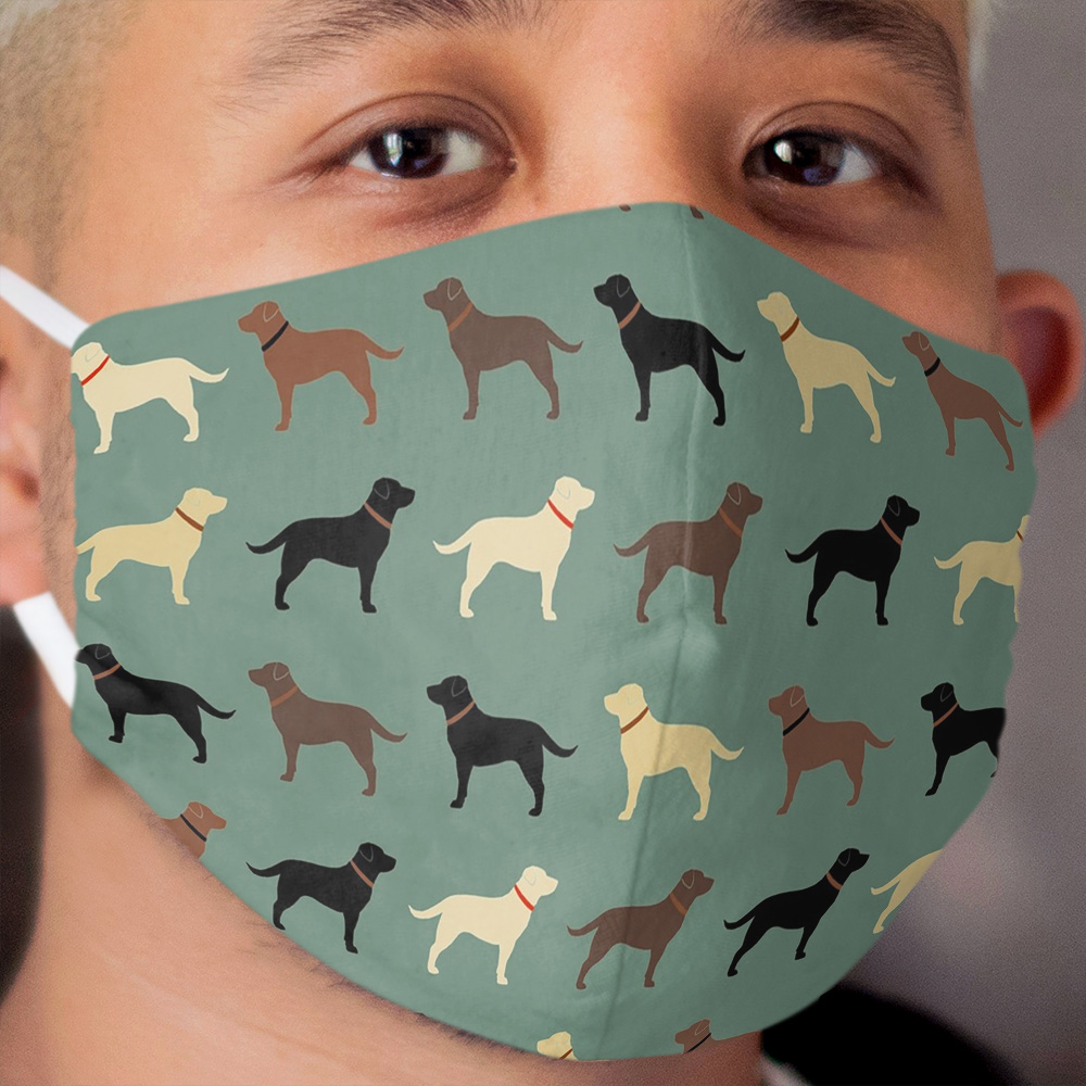 Labrador Retriever Dog Silhouettes Pattern with Chocolate, Yellow, Red and Black Labs Cloth Face Mask