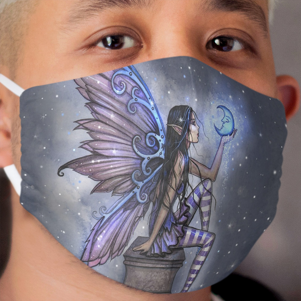 Little Blue Moon Fairy Fantasy Art by Molly Harrison Cloth Face Mask