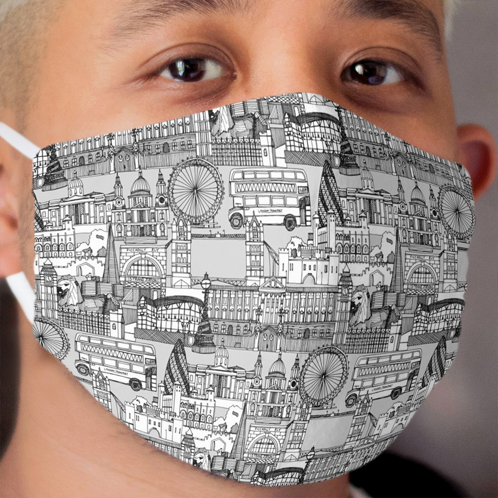 London toile black white Cloth Face Mask