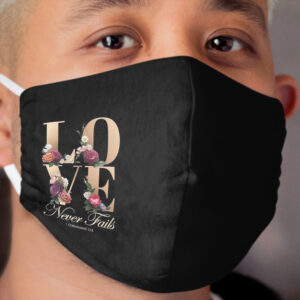Love Never Fails in Elegant Gold Floral Cloth Face Mask