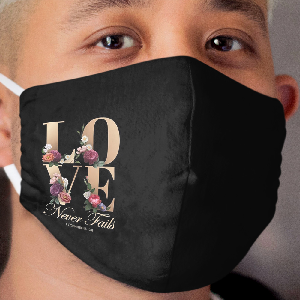 Love Never Fails in Elegant Gold Floral Cloth Face Mask