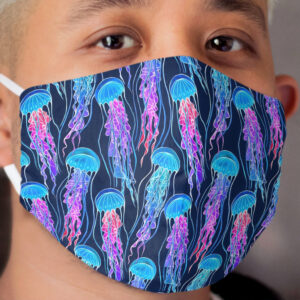 Luminescent Rainbow Jellyfish on Navy Blue Cloth Face Mask