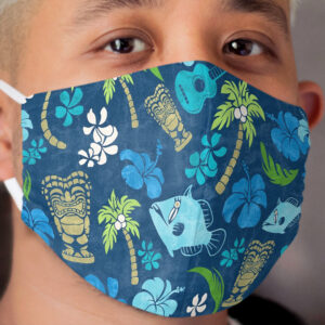 Makapuu Beach Hawaiian Batik Print - Navy and Turquoise colorway Cloth Face Mask