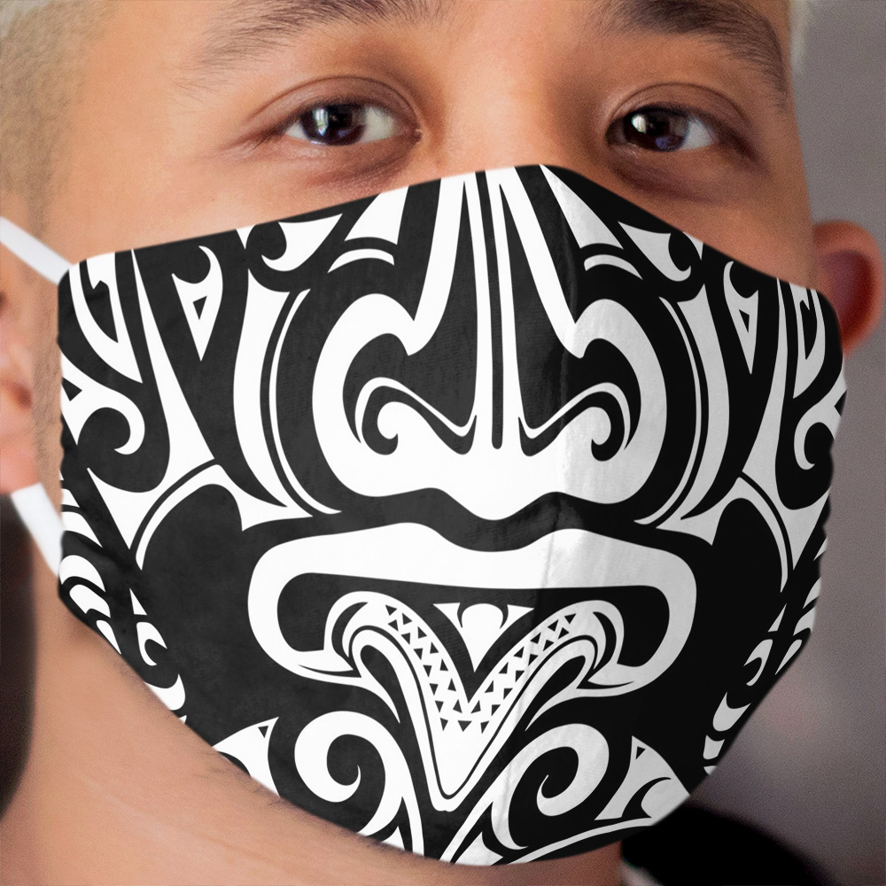 Maori Cloth Face Mask - White Over Black Cloth Face Mask