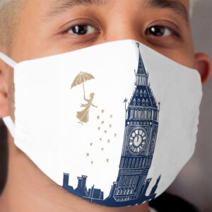 Mary Poppins and Big Ben linocut Cloth Face Mask