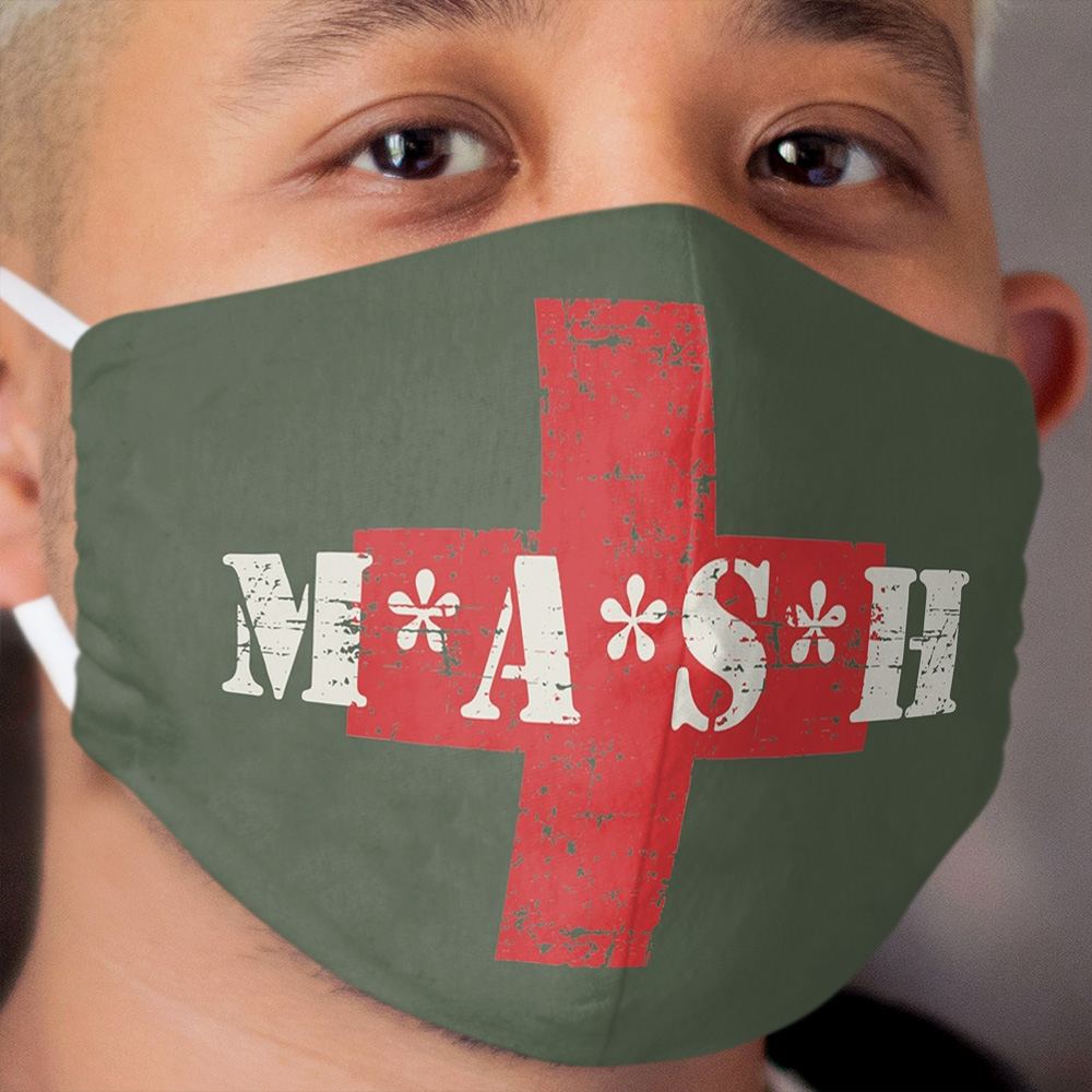 Mash Red Cross TV Show Helicopter Distressed Retro Vintage Cloth Face Mask 2