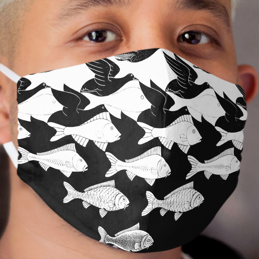 MC Escher Sky and Water I 1938 Artwork for Posters Prints Tshirts Men Women Kids Cloth Face Mask